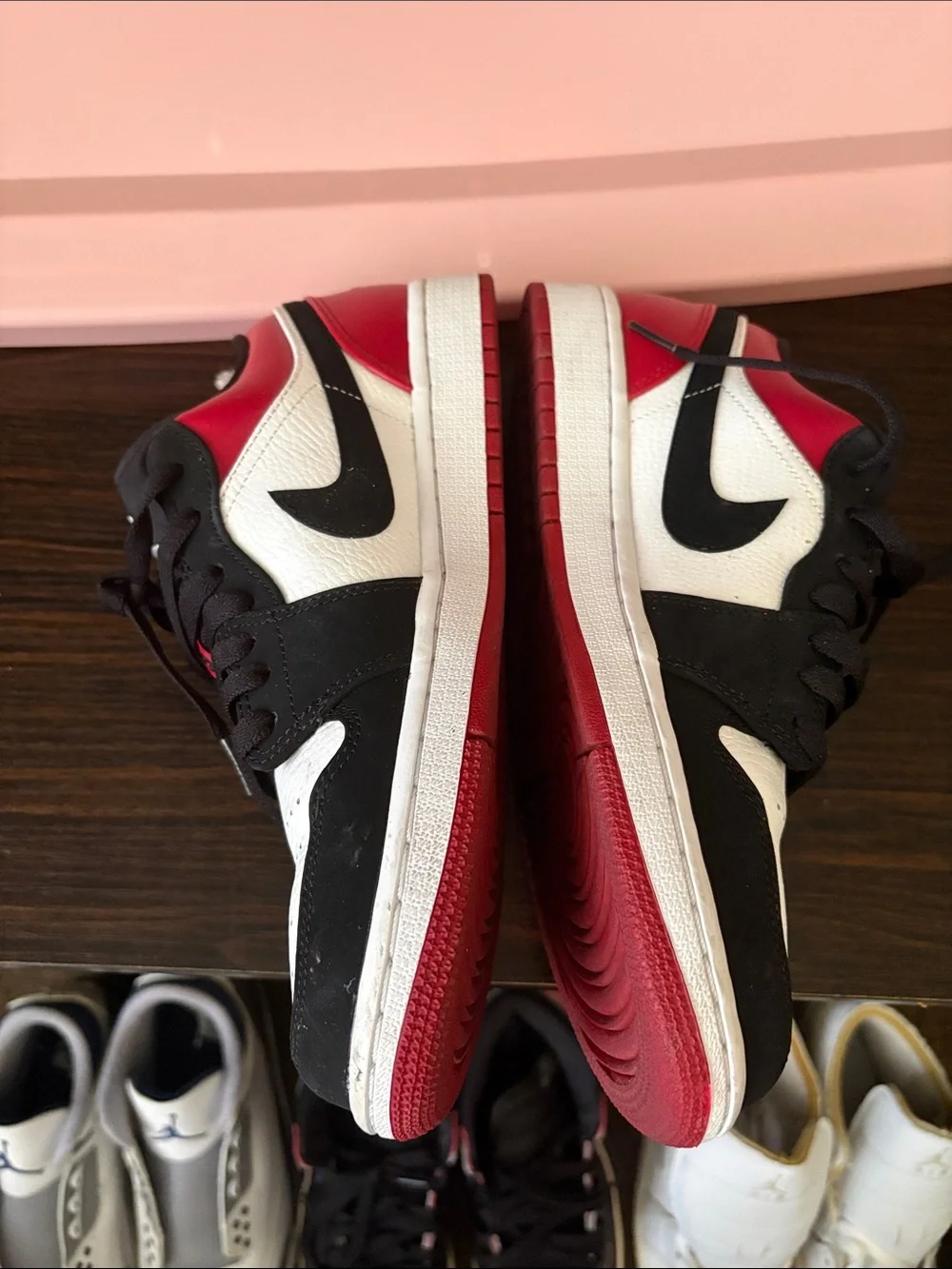 Men’s Jordan Low-Top Sneakers in Black, White & Red Accent